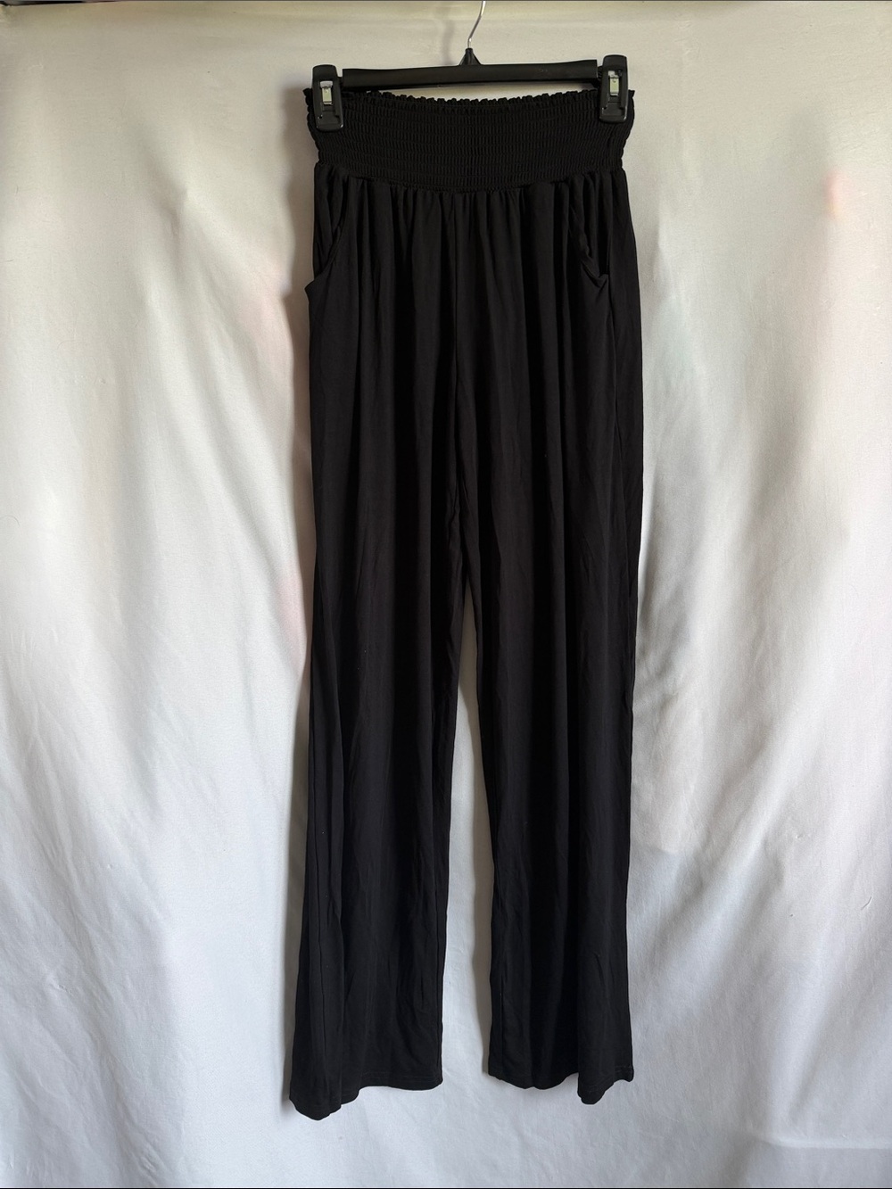 Wide Leg Black Smocked Waist Pants - Women's Comfortable Lounge Trousers